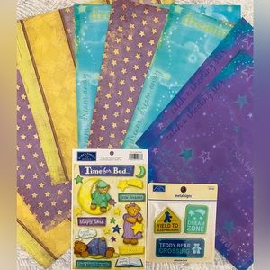 💫 KAREN FOSTER DESIGN “TIME FOR BED” STICKERS & SCRAPBOOK PAPER BUNDLE. RETIRED